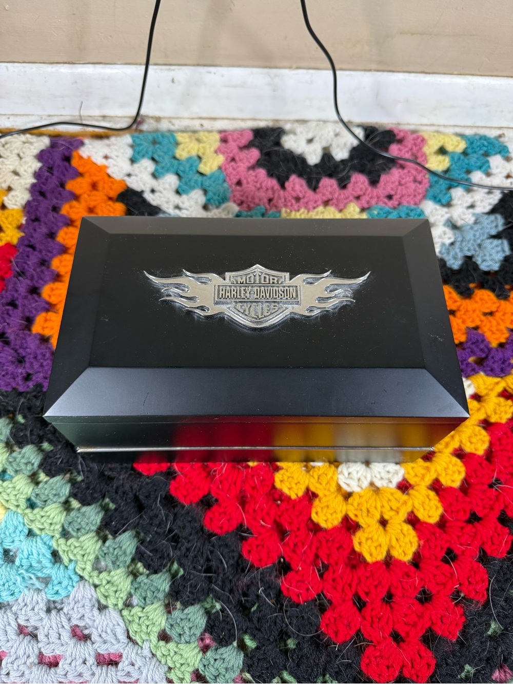 Harley-Davidson Black Glossy Jewelry Box with Silver Emblem & Photo Frame